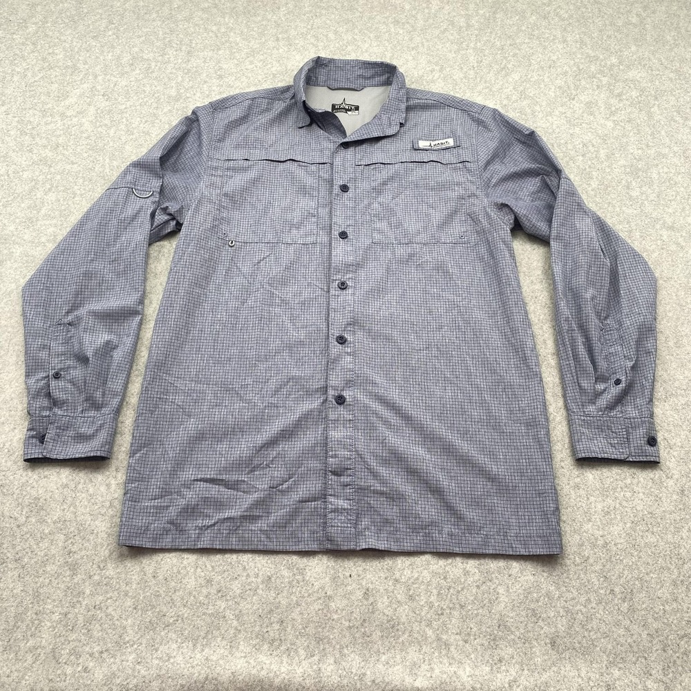Habit Shirt Mens Small Blue Check Long Sleeve Solar-Factor Fishing TS1511